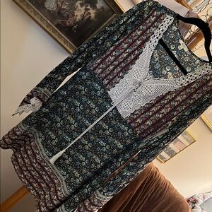 Kori Black and Teal Floral Dress lined sz Large